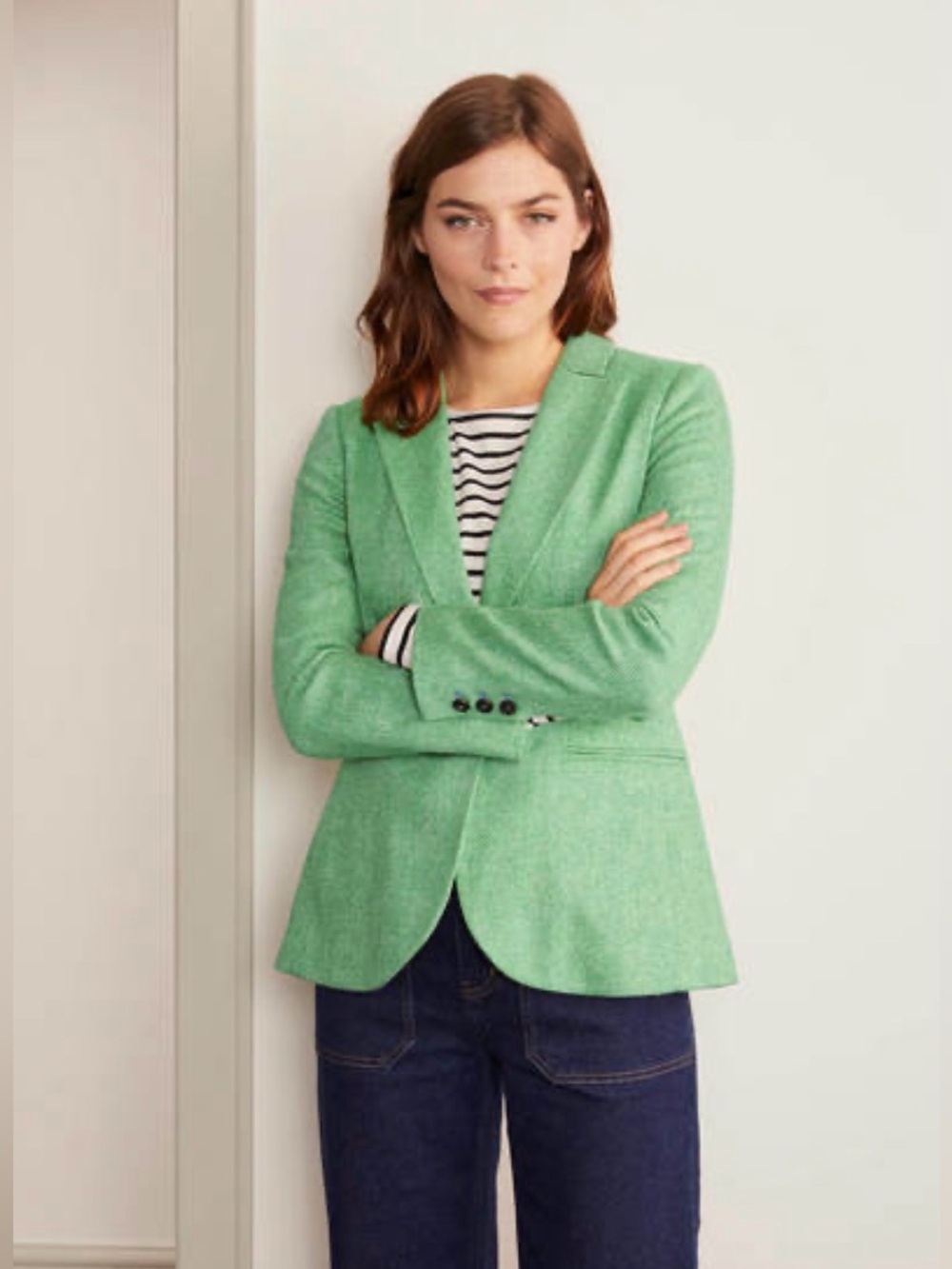 Boden Atkinson Heritage British Tweed Wool Blazer in Green Herringbone Size 4